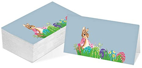 Tischkarte Osterzelt-Stil Karten 25 Stück Halb gefaltet Empfang Platzkarte Niedliche Osterei Hase Ostern Tisch Dekor für Frühling Hochzeit Dinnerparty (F24)