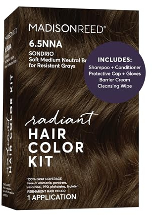 Madison Reed Radiant Hair Color Kit - 6.5NNA Medium Neutral Brown (Sondrio), 100% Gray Hair Coverage Permanent Hair Dye for Resistant Grays | PPD-Free & Ammonia-Free, 1 Pack