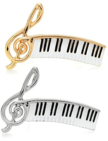 Publisit Broche Vêtement, pour Homme ou Femme, Broche Originale, Broche Vintage, Clé de Sol, Musique, Piano, Epingle, Tendance, Bijoux Femme (Argenté)