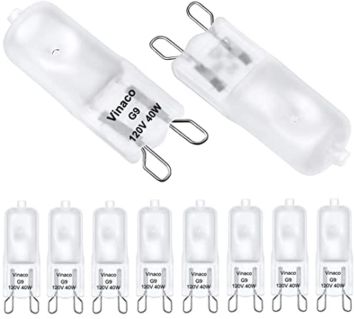 Vinaco G9 Bulb, 10 Pack G9 Frosted 40W Halogen Light Bulbs, High Brightness JCD G9 120V 40W, G9 Dimmable Warm White 2800K, Long Lasting G9 Halogen Bulb 40 Watt for Chandeliers, Pendants Lights