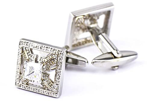 Skcess Edle Manschettenknöpfe Silber, Manschettenknöpfe Herren Quadratischer Zirkonia Weiß Manschettenknöpfe Kupfer Geschenke für Herren Und Damen