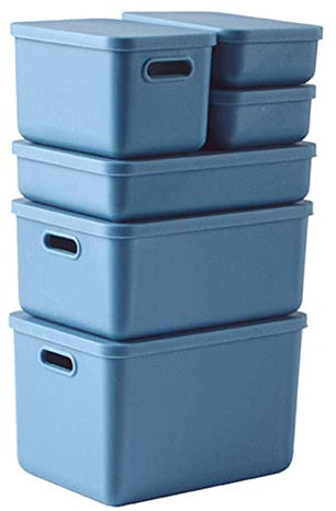Roadoor Stackable Plastic Storage Box, DIY 1/12 Scale Dollhouse Mini Storage Box with Lid Blue 1 Pack