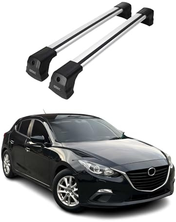 OMAC Dachträger für Mazda3 mk3 Schrägheck Stufenheck 2014-18 Alu Silber 2X | Abschließbar, Querträger, Grundträger