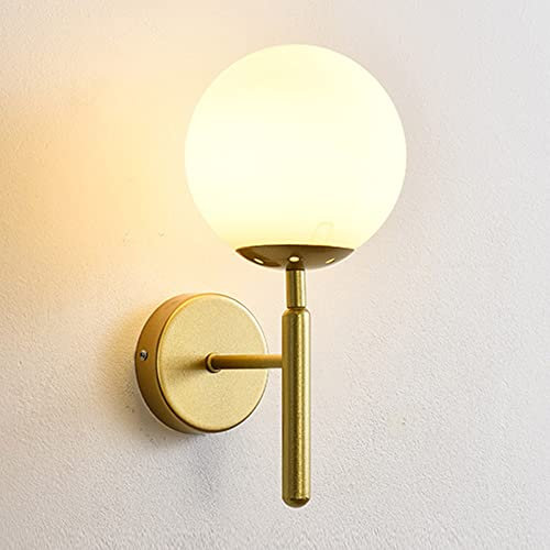 Mengjay Moderne Wandleuchte E27 Industrie Vintage Glaskugel Tropfen Wandlampe Retro Wandstrahler Glaskugel Goldenes Metall Wandleuchten, für Schlafzimmer, Wohnzimmer (Undurchsichtig)