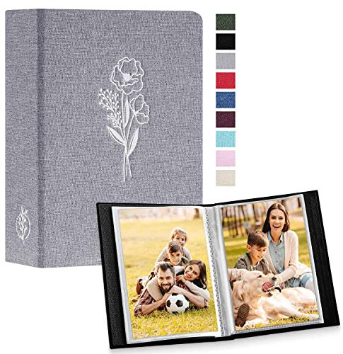 Lanpn Fotoalbum 10x15 100 2 Packungen, Klein Mini Leinen Einstecken Einsteckalbum für Hochformat Fotos Bilder Grau