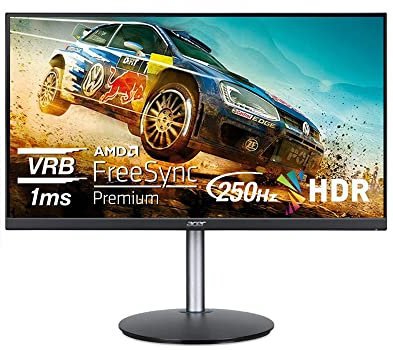 Acer Nitro - Monitor para Juegos de PC Full HD de 24.5 Pulgadas 1920 x 1080 | AMD FreeSync Premium | Actualización de hasta 250 Hz | 1 ms (VRB) | ZeroFrame | ErgoStand | 1 Puerto de Pantalla 1.2 y 2