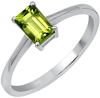 Natürliche Edelstein-Ringe, Solitärringe für Damen, Sterlingsilber, achteckiger Ring, Stein, Silber, Peridot