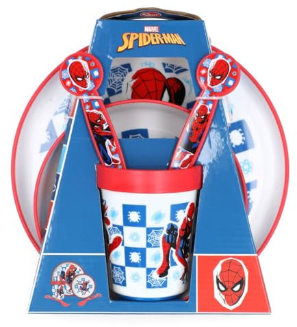 Stor Spiderman, set da tavola in plastica multicolore, 5 pezzi, adatto al microonde, multicolore