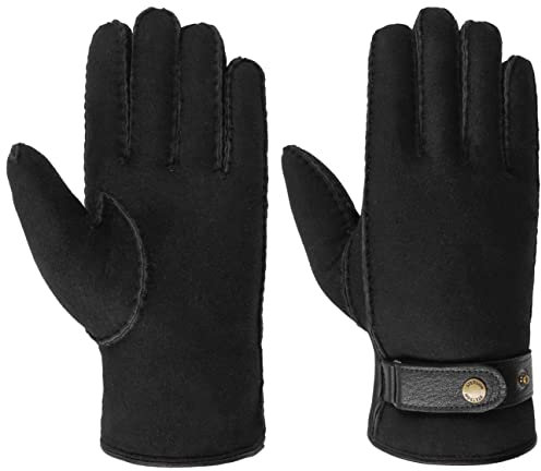 Stetson Deerskin Lambswool Handschuhe Herren – HANDMADE – Mit Lammwolle gefüttert – Aus 100% Hirschleder – Lederhandschuhe für Herren mit Druckknopfverschluss – Herbst/Winter schwarz 9 1/2 HS