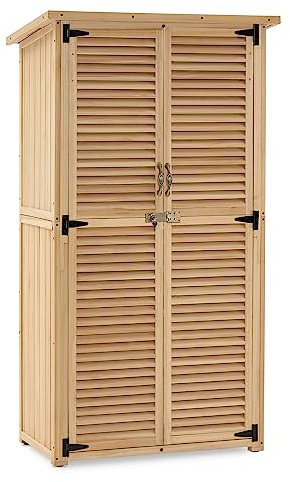 MCombo Outdoor Storage Cabinet, Wooden Storage Shed with Latch, Outside Garden Tool Shed with 2 Doors for Patio Yard Lawn, 0808 (Natural, Medium)