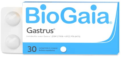 BIOGAIA GASTRUS – L. reuteri Gastrus 'DSM 17938 + ATCC PTA 6475 – Box mit 30 Kautabletten mit Mandarinen-Aroma