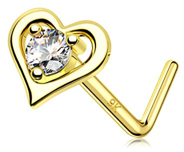 Melighting 20g Coeur Piercing de Nez en Or Véritable 9 & 14 Carats, Nose Piercings Studs En Forme De L, Clou de Nez Etoile, Anneaux de Nez Pour Femme