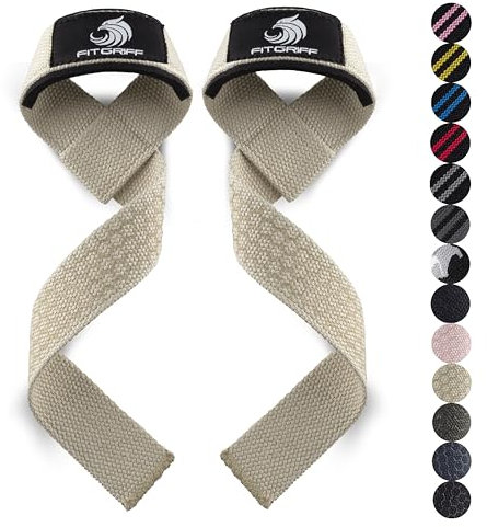 Fitgriff® Zughilfen (gepolstert) für Krafttraining, Bodybuilding, Fitness - Kreuzheben Gurte - Lifting Straps - für Frauen und Männer (Sand, Silicone)