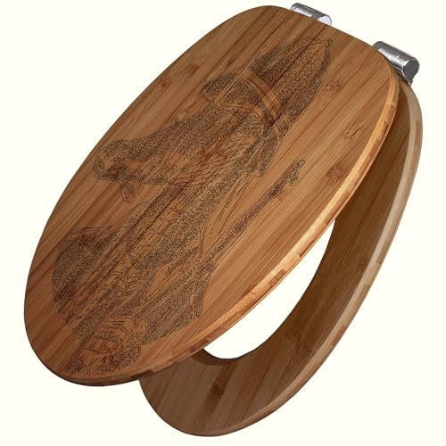 banjado® Hochwertig gravierter Design WC Sitz Bambus Absenkautomatik mit Motiv Herr Krokodil/Toilettendeckel mit Absenkautomatik Holz/Bambus Klodeckel/WC-Sitz für alle gängigen Toiletten