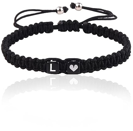 Initial A-Z Armband mit Buchstaben und Herz, Partnerarmband Geflochtenes Band verstellbarer Kette Seilarmband, Paar Geschenk für Frauen und Männer (L)
