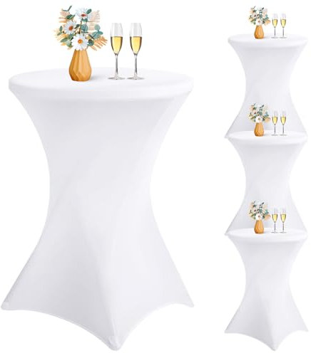4er-Pack Stretch Stehtisch Husse für Bistrotisch, Dehnbare quadratische Ecken, Cocktail-Spandex-Tischdecke, hoher runder Tisch für Bar, Party, Bankett, Hochzeit, Geburtstagstisch (weiß, 80 x 110 cm)