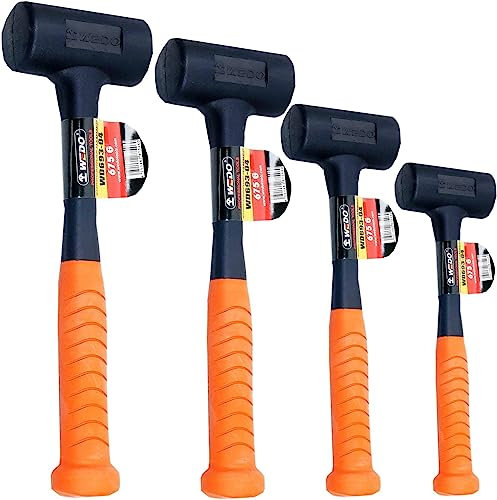 WEDO Rubber Mallet Hammer Set, 4 Pieces, Dead Blow Hammer, Fiberglass Handle,Shockproof Design