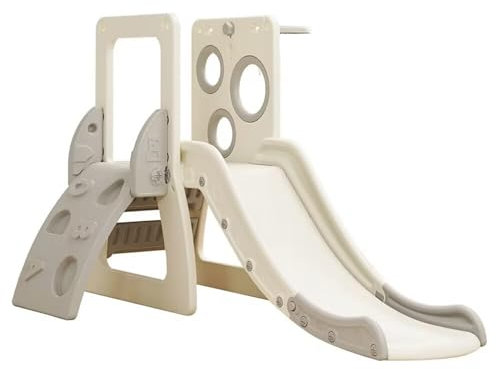 Tour de jeu 5 en 1, toboggan, mur d'escalade, aire de jeux, toboggan de jardin, échelle d'escalade, basket-ball pour tout-petits avec toboggan blanc
