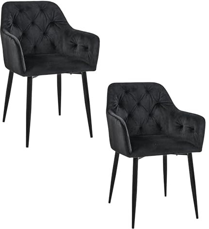 AKORD | Lot de 2 Chaises de Salle à Manger en Velours | Chaise Velour Moumoute | Chaise Matelassée avec Pieds en Acier | Fauteuil Coiffeuse | Moderne | Capacité de Charge: 125 kg | Noir