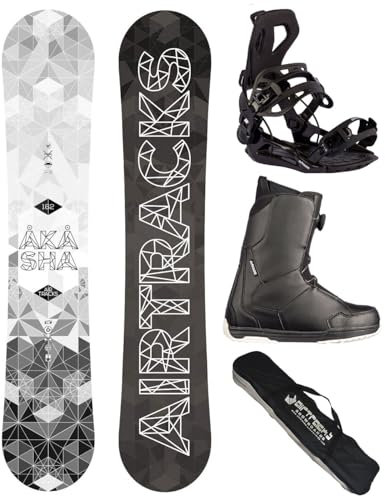 Airtracks Herren Snowboard Set Freestyle Freeride Wide Board Akasha Wide 162 - Snowboard Bindung Master - Softboots Master ATOP 44 - SB Bag