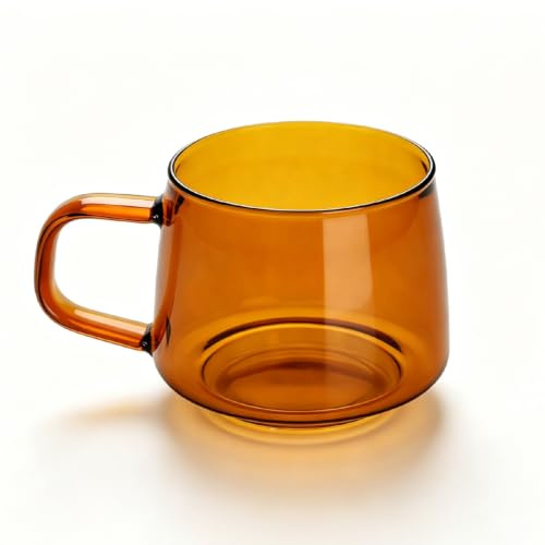 Cyrank Glass Coffee Cup, Glass Coffee Mug with Handle 250ml Wide Mouth Drinking Glass Coffee Mug Clear Espresso Cups Glass Mugs for Hot Beverages, Cappuccinos, Tea Bag, Juice(Brown)