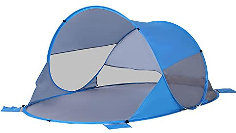Outsunny Tienda de Playa Plegable Pop-up Carpa de Playa Automático para 1-2 Personas con 1 Puerta 2 Ventanas y Bolsa de Transporte para Parque Camping 200x120x90 cm Azul