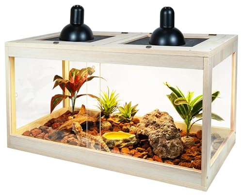 Prolee Bartagamen-Tank, 28 Gallonen, Eidechsen-Tank, Reptilien-Tank mit Metallgitter-Dachtür, Schlangenbecken mit Schloss-Design, 61 cm lang, Eiche