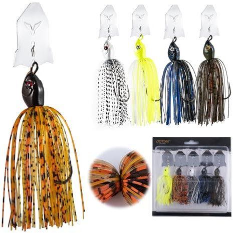 Goture 5 Stück Angeln Spinnerbaits Köder Bladed Jigs Spinnköder Mix Farbe Kit Spinner Angeln 10g für Süßwasser Salzwasser Barsch Forelle Hecht Zander