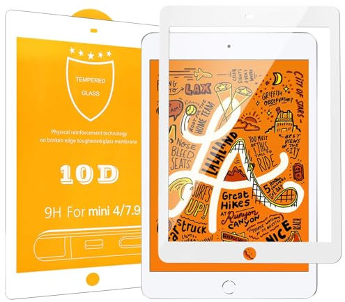 Foxcrypt 10D Full Coverage HD+ Protector de pantalla de cristal protector de pantalla compatible con Apple iPad Mini 4/5-9H Tempered Glass - Borde blanco