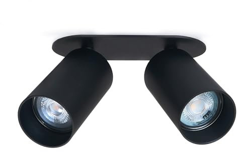 KOLORENO LED Aluminium Halogen Einbauleuchte Lungo x2 - Wandlampe LED-Panel für Oberflächenmontage - Ladenlampe - Hat GU10 Fassung - Rohr φ55x100 mm, Sockel 155x70mm - Schwarz matt