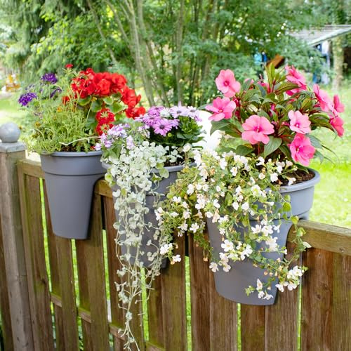 NYVI Blumenkasten mit Halterung Flowerclip für Geländer 3er Set Grau - Pflanzkasten für Balkongeländer - Recycelter Kunststoff - Wetterfest & Pflegeleicht, Ideal für Balkon und Terrasse