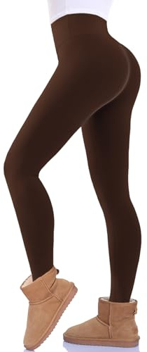 FuelMeFoot Thermo Leggings Damen Gefüttert Fleece High Waist Thermounterwäsche Warm Lang Strümpfhose Blickdicht Winter.05-Braun XXL