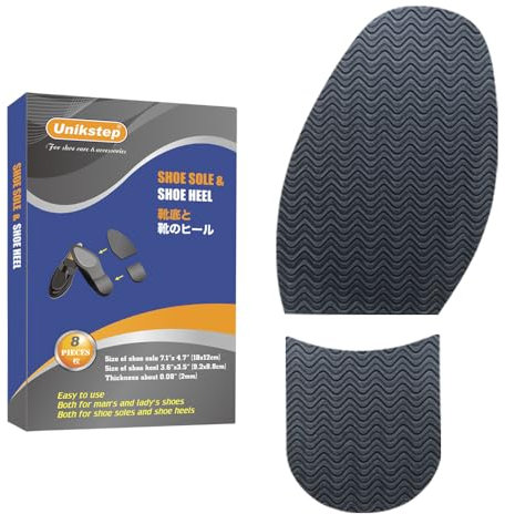 UNIKSTEP 2 pares (8 piezas) de suela de goma para reparación de zapatos y talones, almohadillas protectoras antideslizantes para reducción de ruido de repuesto de la parte inferior del zapato