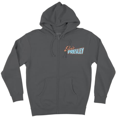 Elvis Presley Unisex Offizieller Elvis Presley Merch Kapuzenpullover mit Reißverschluss, Grau Kapuzenpullover