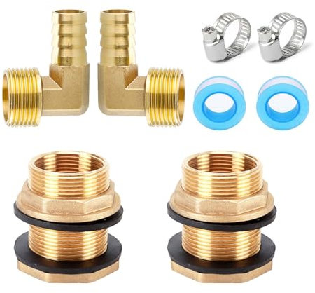 Conector de Tanque de Agua de Latón WISIRENT, 2 Piezas Rosca Exterior 3/4 Rosca Interior 1/2in Hembra Tanque de Agua Manguera, Conector Manguera Latón con 304 Abrazaderas ce Manguera
