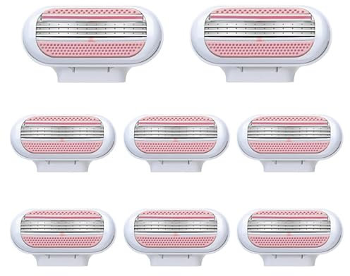 8 Pack Replacement Razor Blades for Gillette Venus ComfortGlide, 3 Layer Blade & Pivoting Head Design, Extra Smooth Women's Razor Blades Refills Easy to Replace(Pink)