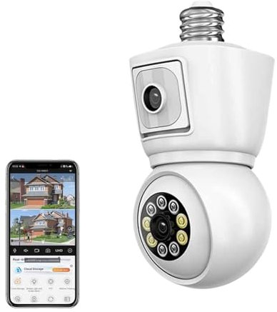 MP E27 Dual Lens Bulb Camera APP 1080P Night Vision PTZ Camera Human Tracking CCTV Security Monitor Two Way Talk for Home Security(8MP ADD 64G)