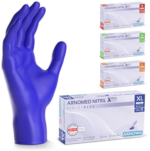 100x ARNOMED Einweghandschuhe XL, Nitrilhandschuhe Akzeleratorfrei, Einmalhandschuhe Latexfrei, Handschuhe Einweg in Violettblau, Allergikerfreundliche Gummihandschuhe, Einmalhandschuhe in S, M, L, XL
