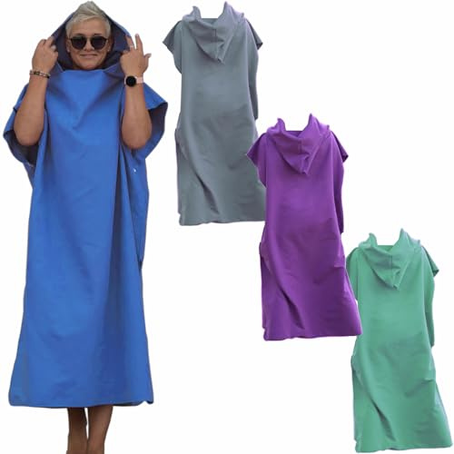 Hekers Surfponcho aus Mikrofaser, Badeponcho Poncho, Umziehhilfe Damen & Herren – auch als Handtuch oder Strand Umkleidehilfe (blau)