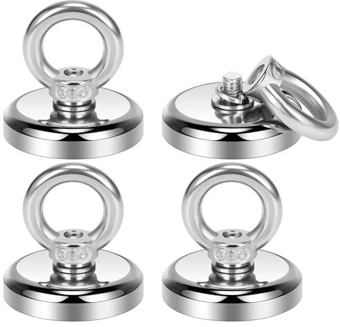 Wukong 32mm Stark Neodym Ösenmagnet, 4 Stück Zugkraft 38kg Extra Starker Magnethaken Neodymium Magnet Haken für Geeignet Magnet Fischen in Haus, Werkstatt, Wasser