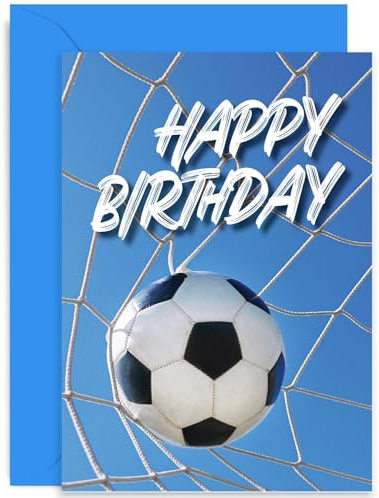 Moderne Fußball-Geburtstagskarte für Ihn – Fußball-Geburtstagskarte für Jungen oder Mädchen – 10., 11., 12., 13., 14., 15. Geburtstag – für Kinder oder Erwachsene | Innenseite unbeschriftet