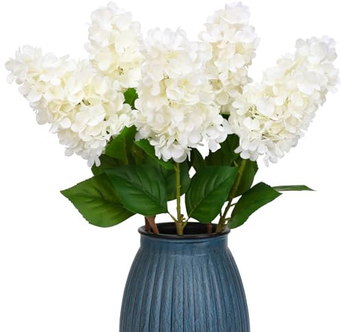 JUSTOYOU Hydrangea Flowers Artificial,3 PCS Single Long Stem Realistic Hydrangea Flowers, 29.5Inch Large Real Touch Fake Hydrangea Flower Bouquets for Wedding Home Party Garden(White Hydrangea Flower)