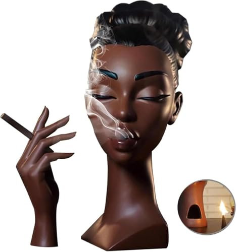 Starnearby Brûleur d'encens Tête Femme Noire, Porte-encens en Résine de Visage de Femme Noire, Encensoir d'encens Drôle et élégant, Fontaine d'encens pour Salon, Chambre, Bureau, Cadeau