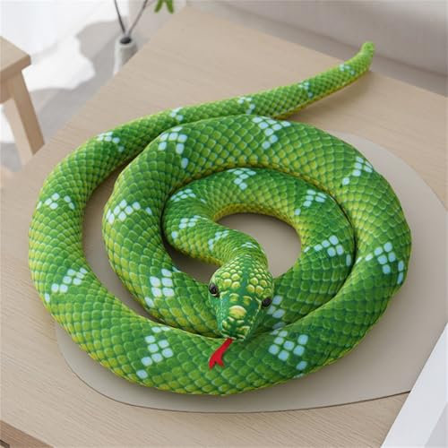 Schlange Kuscheltier Realistische PlüSchschlange, Als Kuscheltier und Dekoration Geschenk für Kinder (80 cm,Grün)