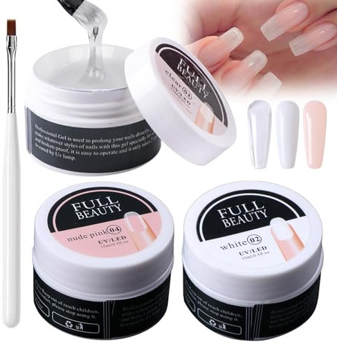 3 Stück Gel Nägel 15ml Aufbaugel für Gelnägel Kann DIY Gel für Nägel UV Aufbaugel für Nägel Geeignet für den Heimsalon Maniküre Verstärkungsverlängerung Reparatur mit Nagelbürste (weißes Nude-Pulver)