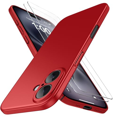 Natiiozie Ultra Dünn Handyhülle Kompatibel mit iPhone 16 Hülle PP Case mit 2 Stück Schutzfolie, Slim Leicht Hartschale mit Voll Kameraschutz Kratzfeste Matt Schutzhülle - Rot