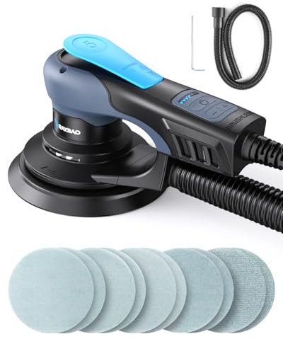 RAYBAO Random Orbital Sander Brushless 5.0mm, 350W Electric Orbital Sander, 150mm Plate Low Vibration, 6 Variable Speed (MAX 10000RPM), for Wood/Car Polishing Sanding, 10 Sanding Discs
