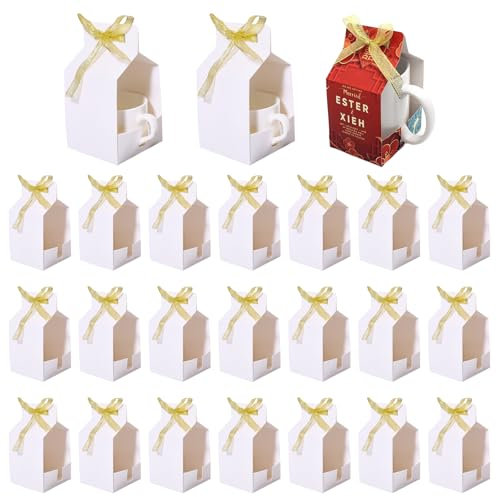 CHGCRAFT 24 Ensemble de Tasses à Sublimation Vierges Boîtes Cadeaux avec Ruban Boîte Cadeau pour Tasse à Café pour Fête de Mariage de Mariage de Pâques Blanc