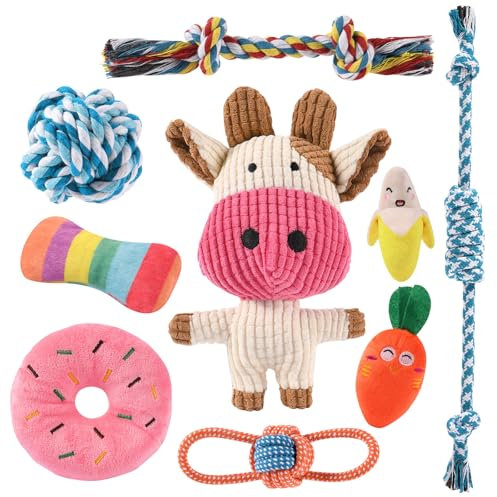 AMFUN Juguetes Masticables para Perros Pequeños, 9 Juguetes Masticables para Cachorros, Chirriantes para Perros Pequeños, para Cachorros para la Dentición Lindos Juguetes
