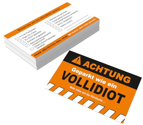 Falkenhorn 40x Achtung! Lustige Strafzettel für Falschparker – Ich Parke wie EIN Vollidiot – Witzige Parkzettel & Scherzartikel für Autofahrer – Wetterfest & Hochwertig Scherzartikel, Gag-Geschenk